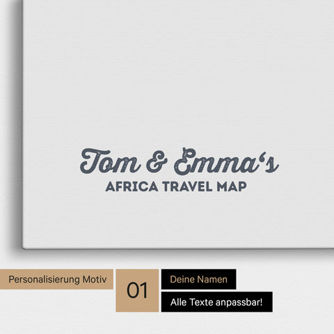 Afrika-Karte als Pinnwand Leinwand in Denim Blue mit Personalisierung und Eindruck von deinen Namen