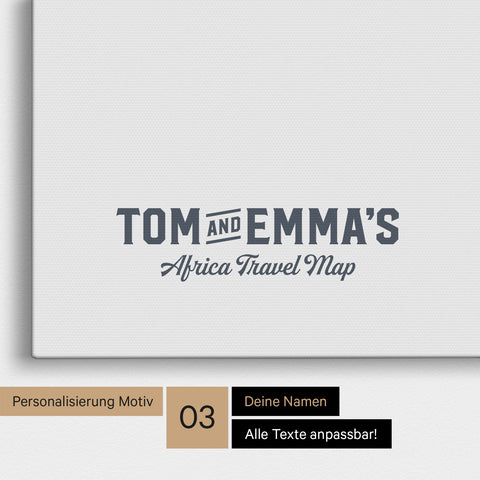 Personalisierung einer Afrika-Karte Pinnwand in Denim Blue mit einem Logo im Vintage-Look