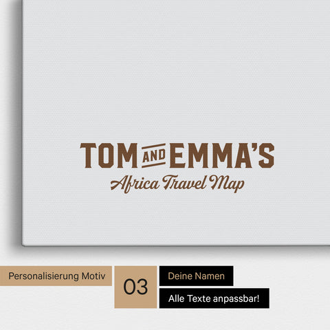 Personalisierung einer Afrika-Karte Pinnwand in Multicolor Beige mit einem Logo im Vintage-Look