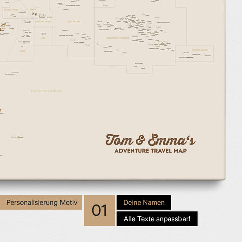 Australien-Karte Pinn-Leinwand in Farbe Bronze mit personalisiertem Text