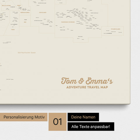 Australien-Karte Pinn-Leinwand in Farbe Gold mit personalisiertem Text