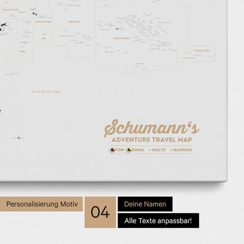 Australien-Karte als Leinwand zum Pinnen in Farbe Light Black mit Personalisierung in Form eines Logos für Familiennamen