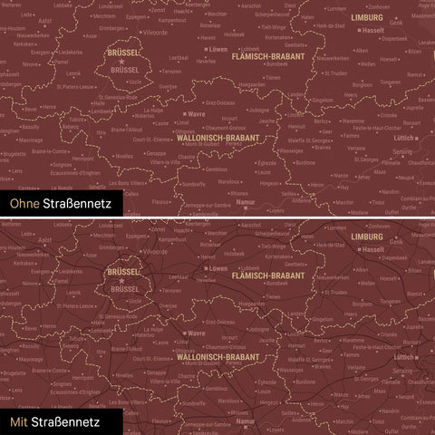 Carte du Benelux à épingles TRAVEL® – Rouge Bordeaux