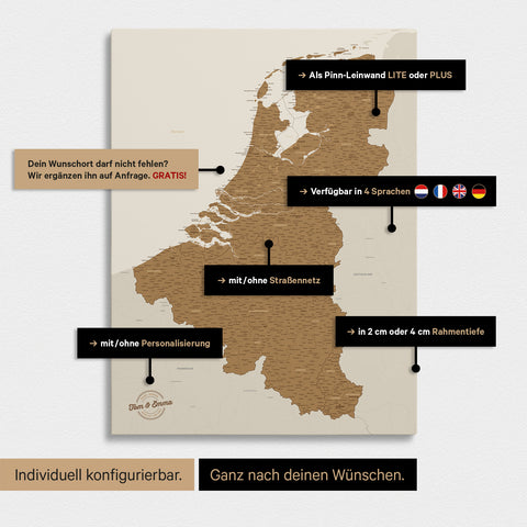 Carte du Benelux à épingles TRAVEL® – Bronze