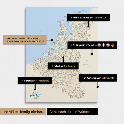 Carte du Benelux à épingles TRAVEL® – Classique multicolore