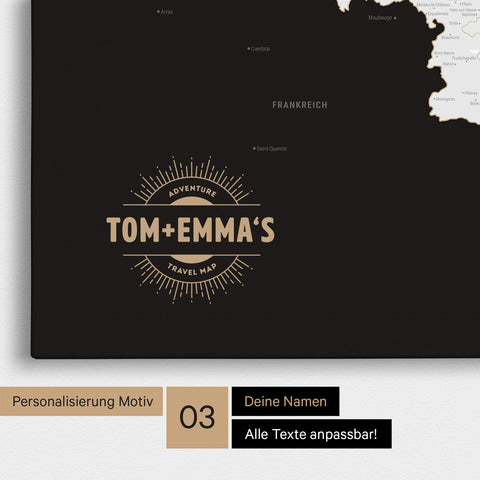 Carte du Benelux à épingles TRAVEL® – Noir foncé (noir et blanc)
