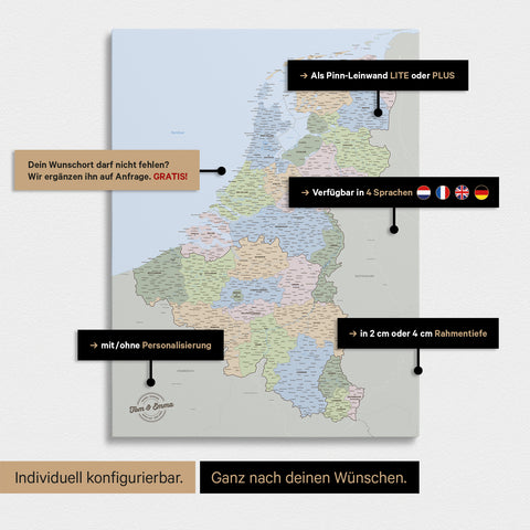 Carte politique du Benelux à épingles TRAVEL® – Atlas multicolore
