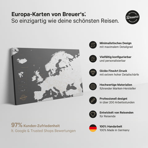 Carte de l'Europe TRAVEL® Carte à épingles – Multicolore Gris