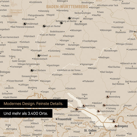 Carte DACH à épingles TRAVEL® – Or