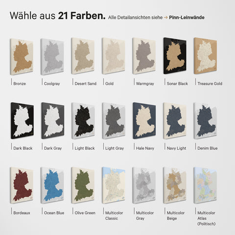 Carte DACH TRAVEL® Tableau magnétique – en 21 couleurs