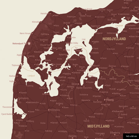 Carte du Danemark à épingles TRAVEL® – Rouge bordeaux