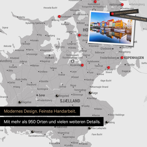 Carte du Danemark à épingles TRAVEL® – Gris froid