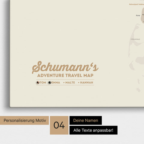 Detaillierte Dänemark-Karte als Pinn-Leinwand in Gold mit Personalisierung als Logo für die gesamte Familie
