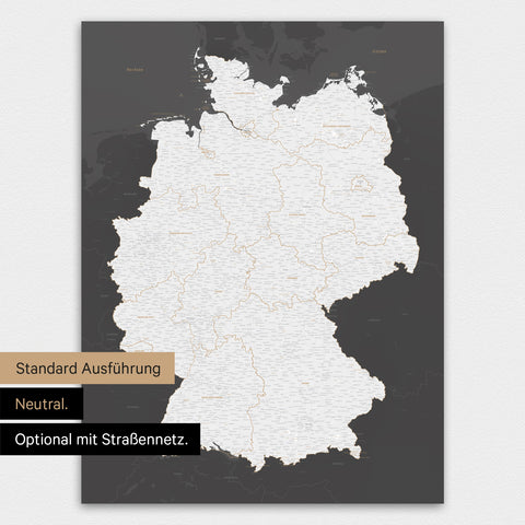 Neutrale und schlichte Ausführung einer magnetischen Deutschland-Karte in Dunkelgrau