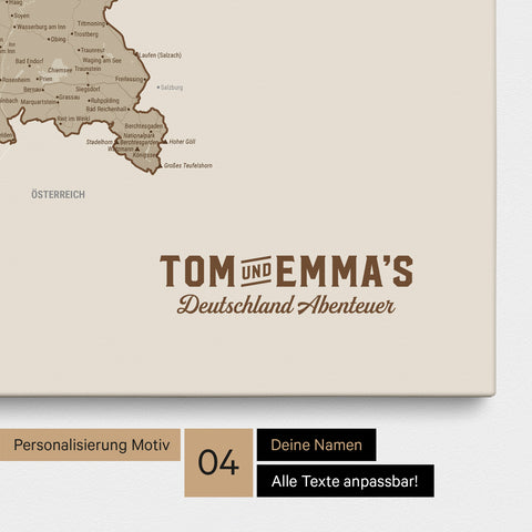 Deutschland-Karte als Pinn-Leinwand in Desert Sand (Beige) mit eingedruckten Logo im Vintage-Look