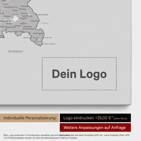 Deutschland-Karte als Pinn-Leinwand in Multicolor Gray mit Eindruck eines Firmenlogos