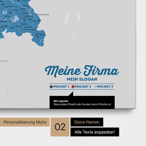 Carte de l’Allemagne PLZ® (zones de codes postaux) à épingles – Bleu Océan