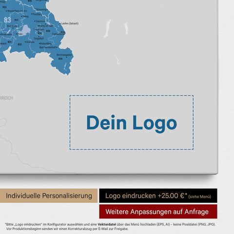 Carte de l’Allemagne PLZ® (zones de codes postaux) à épingles – Bleu Océan