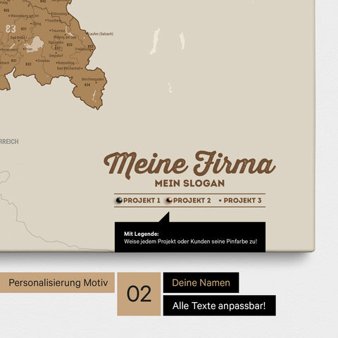 Carte de l’Allemagne PLZ® (zones de codes postaux) à épingles – Bronze