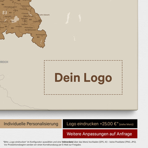 Carte de l’Allemagne PLZ® (zones de codes postaux) à épingles – Bronze