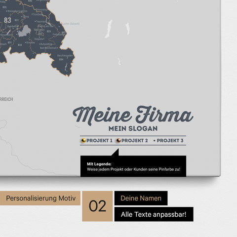 Carte de l’Allemagne PLZ® (zones de codes postaux) à épingles – Bleu Denim