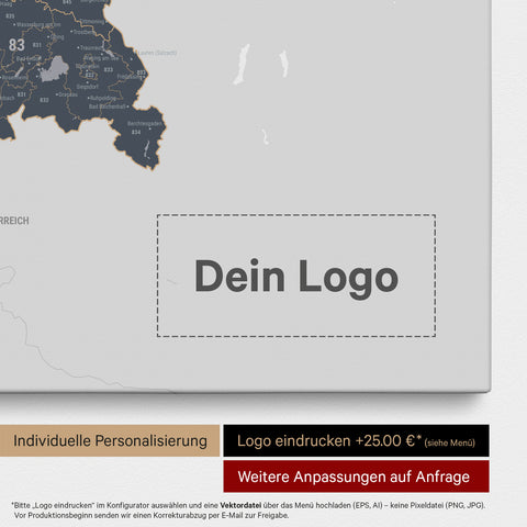 Carte de l’Allemagne PLZ® (zones de codes postaux) à épingles – Bleu Denim