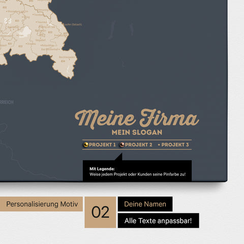 Carte de l’Allemagne PLZ® (zones de codes postaux) à épingles – Bleu Marine Hale