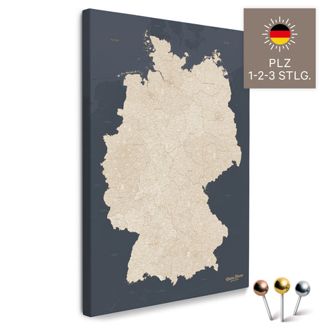 Deutschland-Karte mit Postleitzahlen 1-2-3-stellig in Hale Navy als Pinnwand Leinwand zum Pinnen und Markieren kaufen