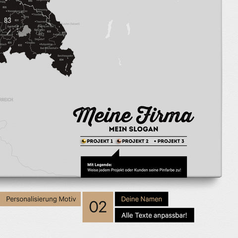 Carte de l’Allemagne PLZ® (zones de codes postaux) à épingles – Noir Clair