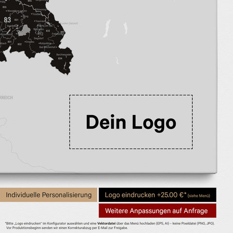 Carte de l’Allemagne PLZ® (zones de codes postaux) à épingles – Noir Clair