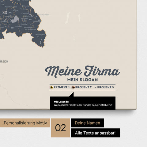 Carte de l’Allemagne PLZ® (zones de codes postaux) à épingles – Bleu Marine Clair