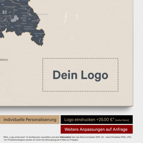 Carte de l’Allemagne PLZ® (zones de codes postaux) à épingles – Bleu Marine Clair