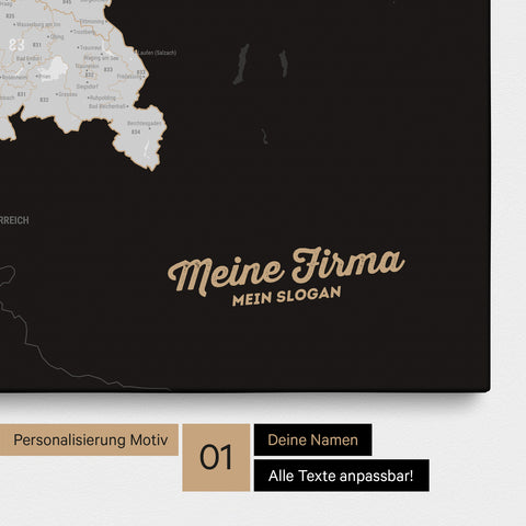 Carte de l’Allemagne PLZ® (zones de codes postaux) à épingles – Noir Foncé