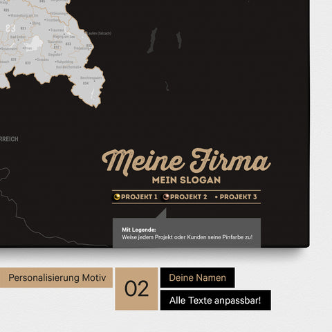Carte de l’Allemagne PLZ® (zones de codes postaux) à épingles – Noir Foncé