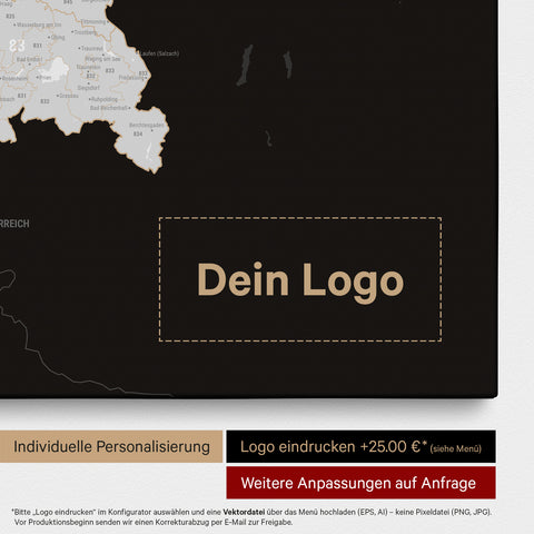 Carte de l’Allemagne PLZ® (zones de codes postaux) à épingles – Noir Foncé
