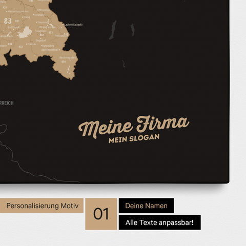 Carte de l’Allemagne PLZ® (zones de codes postaux) à épingles – Noir Sonar