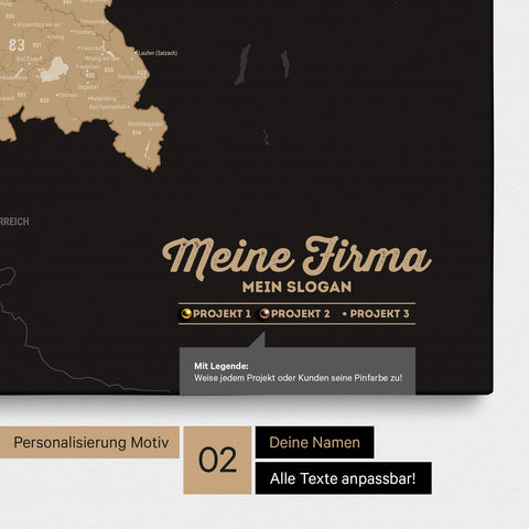Carte de l’Allemagne PLZ® (zones de codes postaux) à épingles – Noir Sonar
