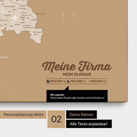Carte de l’Allemagne PLZ® (zones de codes postaux) à épingles – Or Trésor
