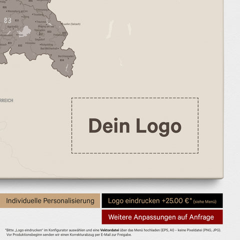 Carte de l’Allemagne PLZ® (zones de codes postaux) à épingles – Gris Chaud