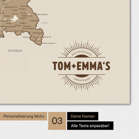 Carte de l’Allemagne TRAVEL® Poster premium – Multicolor Marron