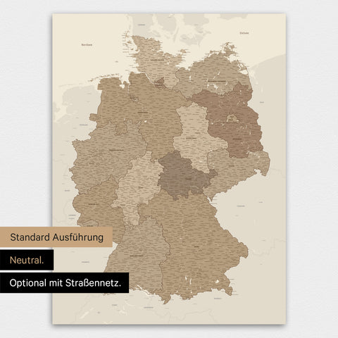 Carte de l’Allemagne TRAVEL® Poster premium – Multicolor Marron