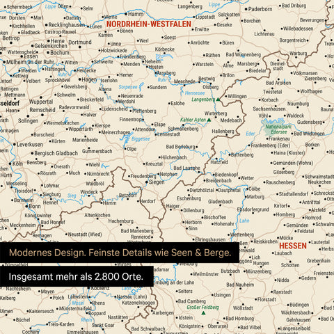Ausschnitte einer Deutschlandkarte mit Bayern als Poster in Multicolor Classic mit Bergen, Seen und 2.500 Orten