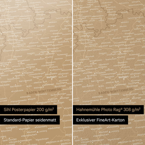 Carte de l’Allemagne TRAVEL® Poster premium – Sonar Black (Noir-or)
