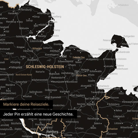 Detail einer Deutschland-Karte als Poster in Light Black mit Pins in Schleswig-Holstein