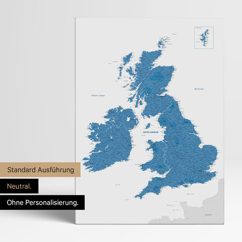 Neutral Version of an England & Great Britain Map in Blue Without Personalization