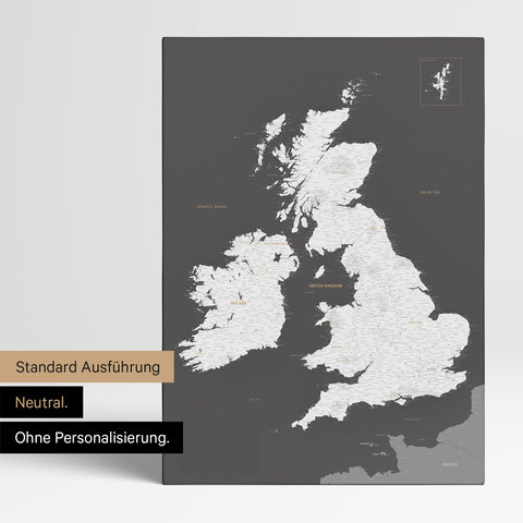 Neutral version of an England & Great Britain map in dark gray without personalization