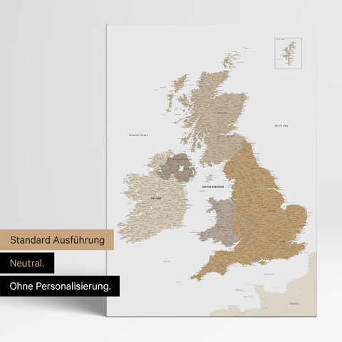 Neutrale Ausführung einer England- & Großbritannien-Karte in Farbe Multicolor Beige ohne Personalisierung