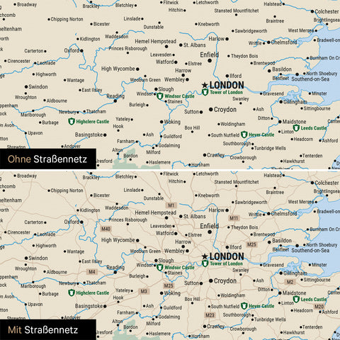 Carte d'Angleterre (Grande-Bretagne) & Irlande TRAVEL® Carte à épingles – Multicolore Classique