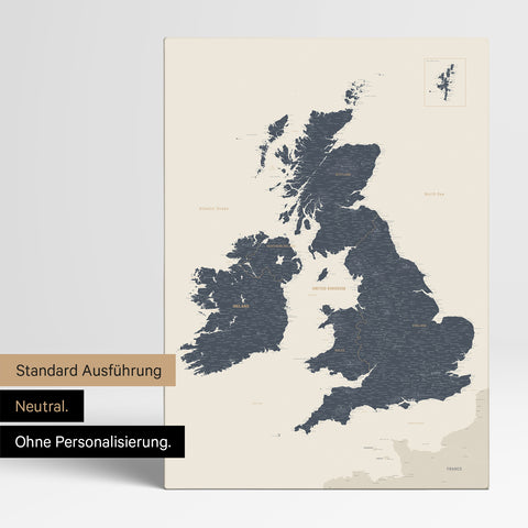 Neutrale Ausführung einer England- & Großbritannien-Karte in Farbe Navy Light ohne Personalisierung