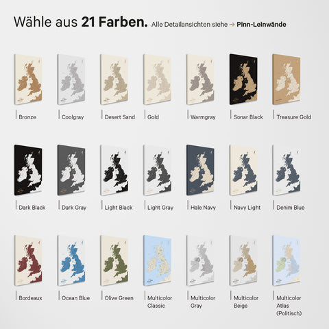 Carte TRAVEL® Magnétique Angleterre (Grande-Bretagne) & Irlande – disponible en 21 couleurs